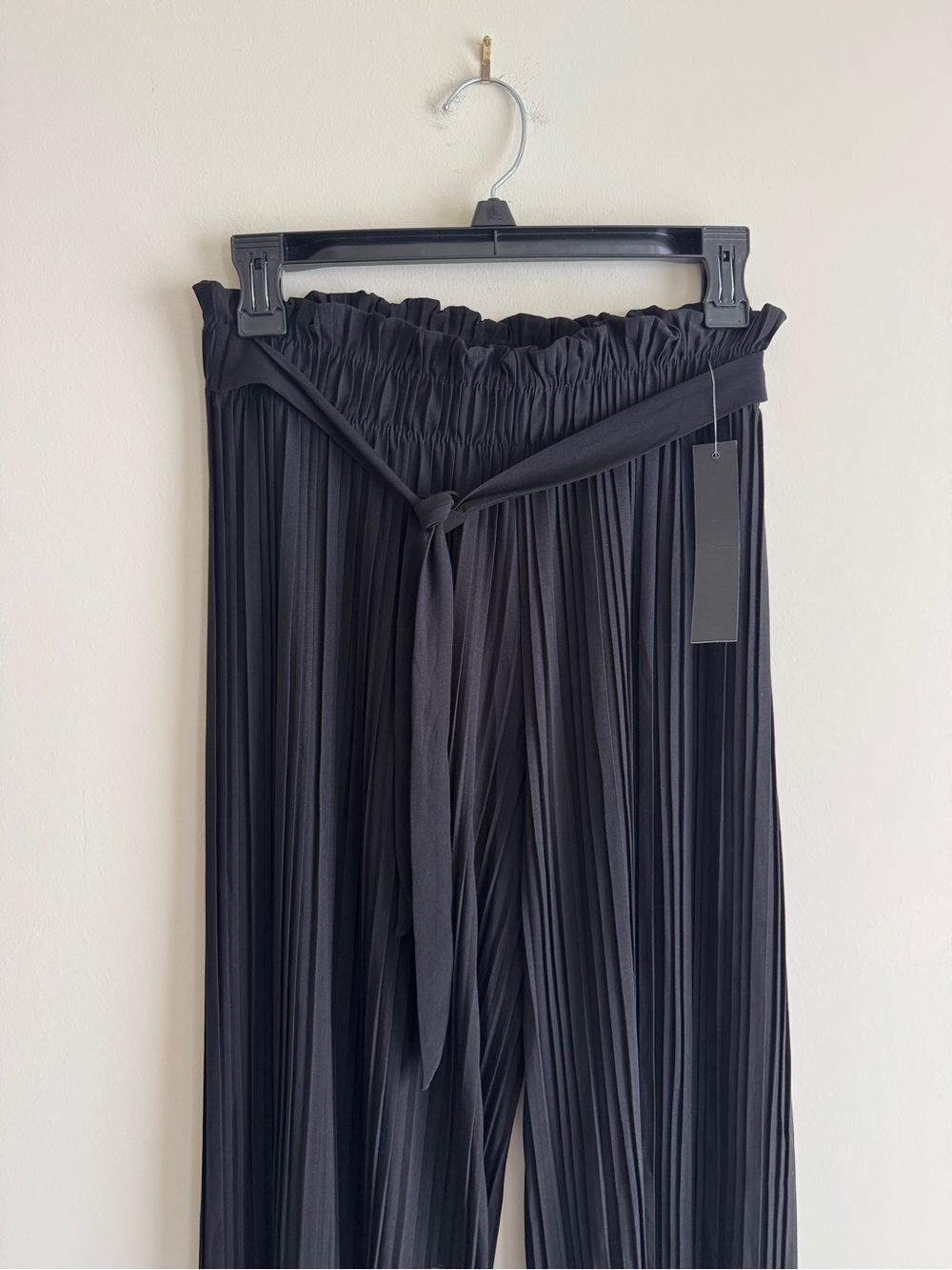 Vintage New Mix Pleated Wide Leg Pants Black Size 2 NWT tie waist classic career - Picture 5 of 9